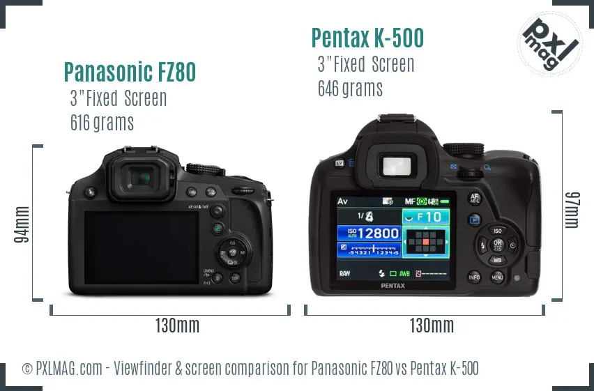 Panasonic FZ80 vs Pentax K-500 Screen and Viewfinder comparison