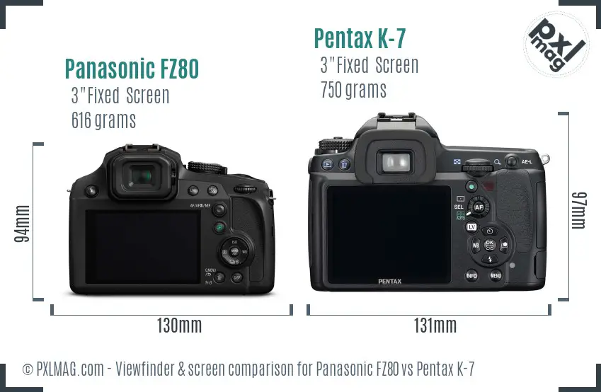 Panasonic FZ80 vs Pentax K-7 Screen and Viewfinder comparison