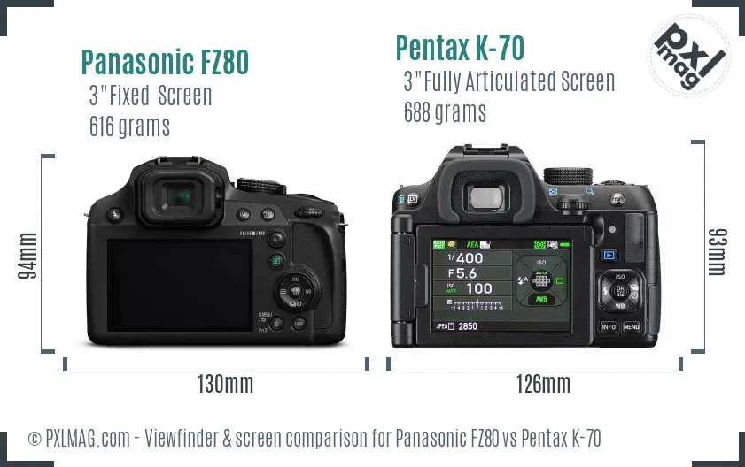 Panasonic FZ80 vs Pentax K-70 Screen and Viewfinder comparison
