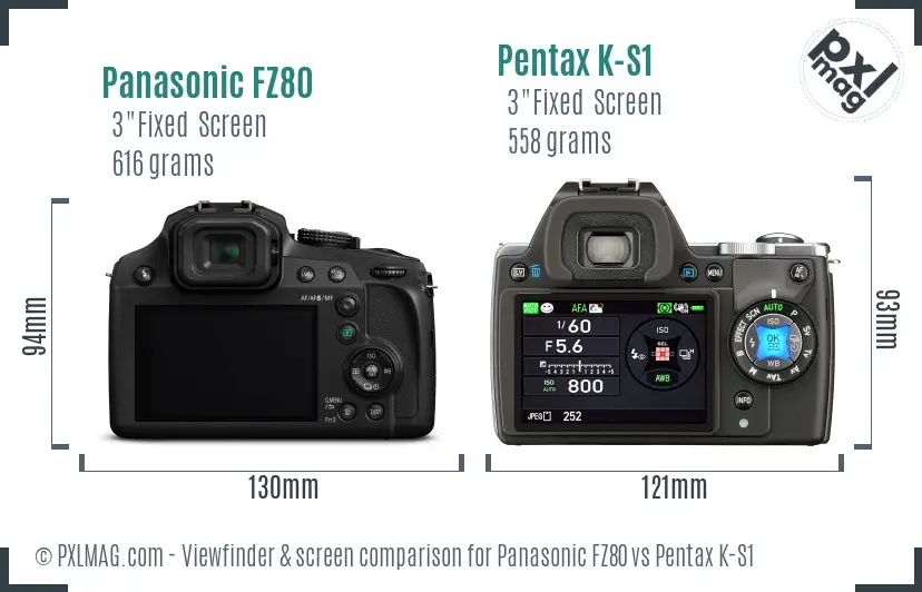 Panasonic FZ80 vs Pentax K-S1 Screen and Viewfinder comparison