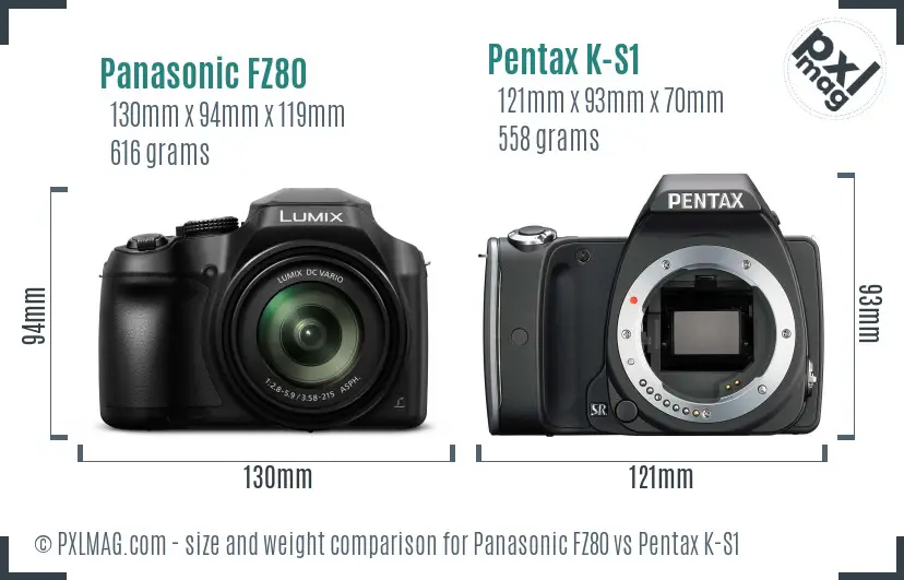 Panasonic FZ80 vs Pentax K-S1 size comparison