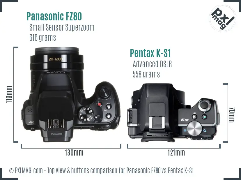 Panasonic FZ80 vs Pentax K-S1 top view buttons comparison