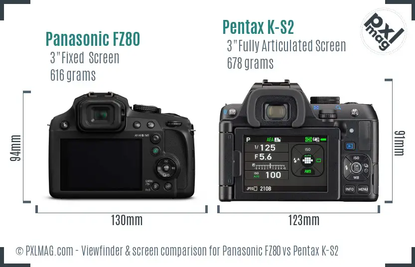 Panasonic FZ80 vs Pentax K-S2 Screen and Viewfinder comparison