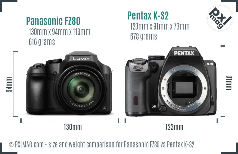 Panasonic FZ80 vs Pentax K-S2 size comparison