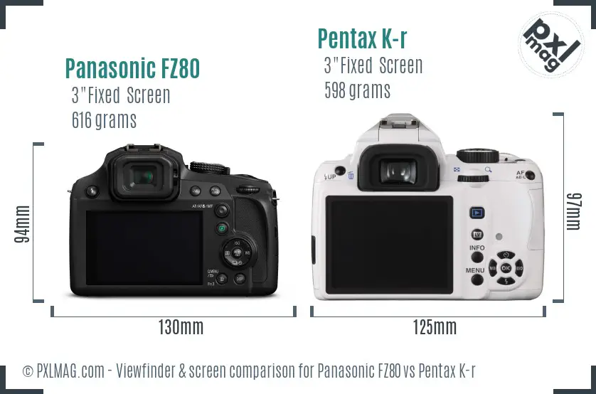 Panasonic FZ80 vs Pentax K-r Screen and Viewfinder comparison