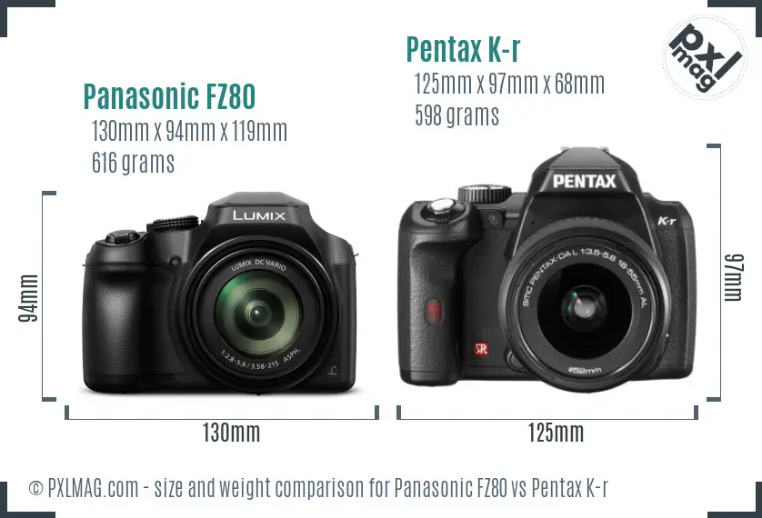 Panasonic FZ80 vs Pentax K-r size comparison
