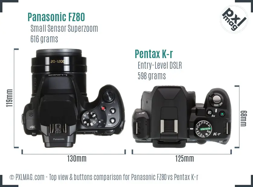 Panasonic FZ80 vs Pentax K-r top view buttons comparison