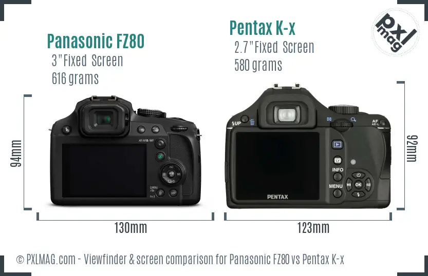 Panasonic FZ80 vs Pentax K-x Screen and Viewfinder comparison