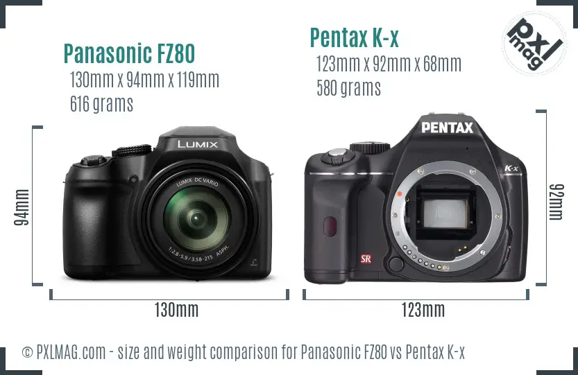 Panasonic FZ80 vs Pentax K-x size comparison