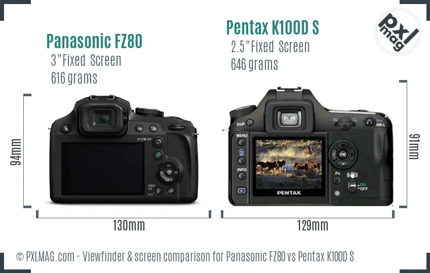 Panasonic FZ80 vs Pentax K100D S Screen and Viewfinder comparison