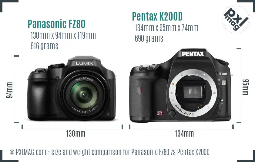 Panasonic FZ80 vs Pentax K200D size comparison