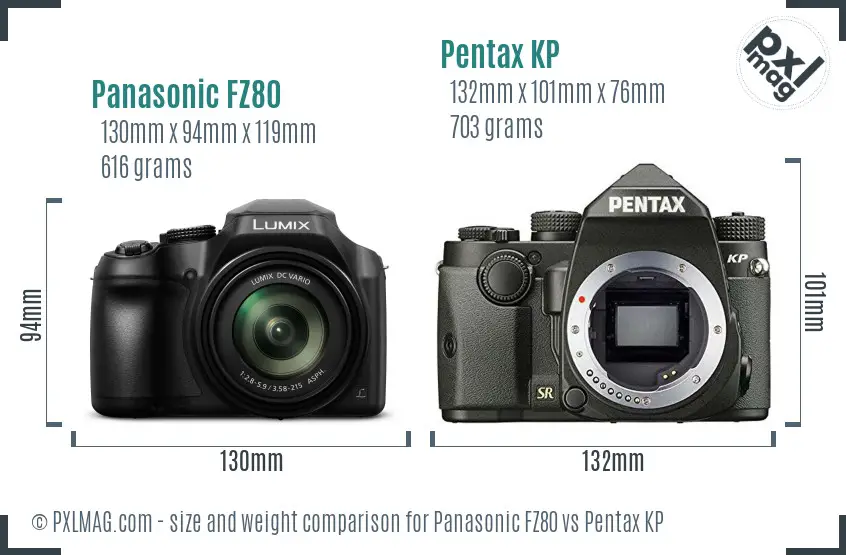 Panasonic FZ80 vs Pentax KP size comparison