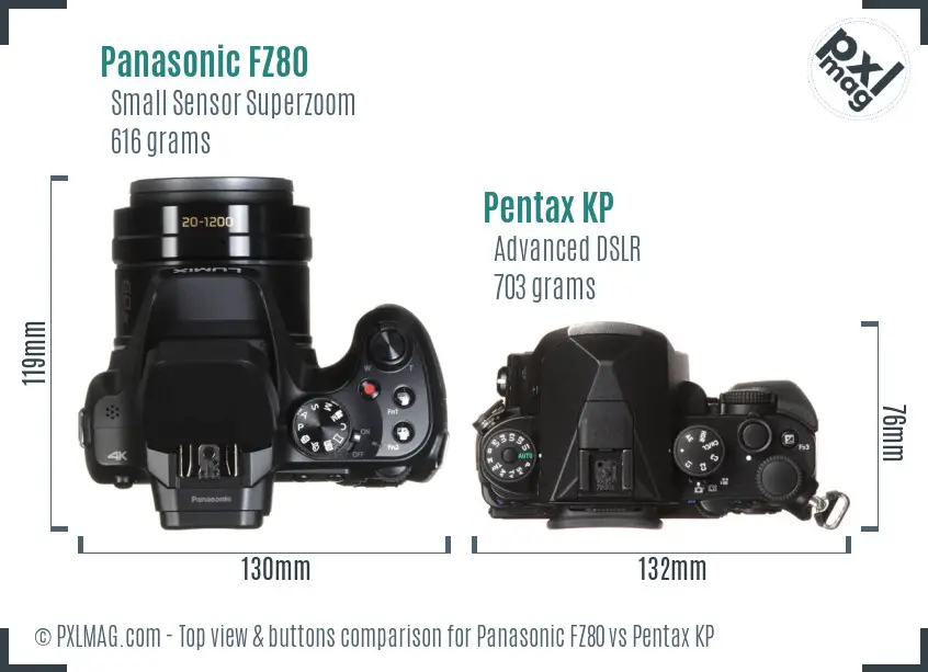 Panasonic FZ80 vs Pentax KP top view buttons comparison