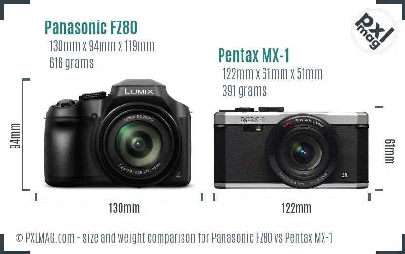 Panasonic FZ80 vs Pentax MX-1 size comparison