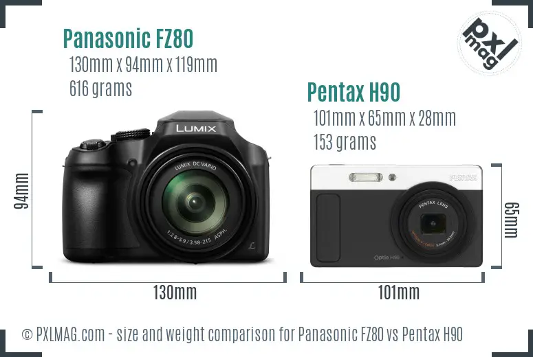Panasonic FZ80 vs Pentax H90 size comparison