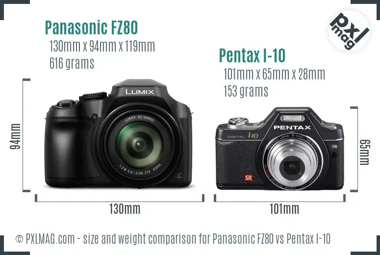 Panasonic FZ80 vs Pentax I-10 size comparison