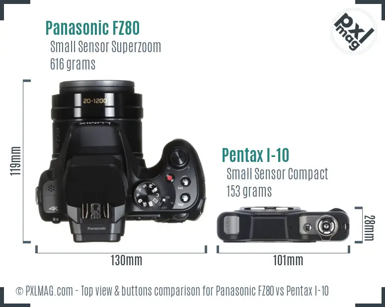 Panasonic FZ80 vs Pentax I-10 top view buttons comparison