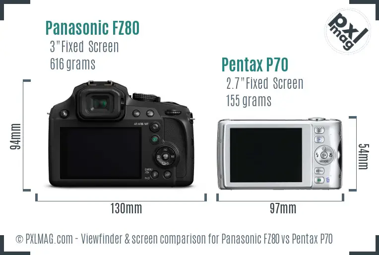 Panasonic FZ80 vs Pentax P70 Screen and Viewfinder comparison
