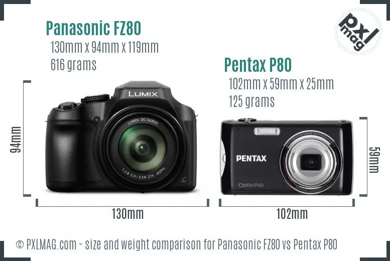 Panasonic FZ80 vs Pentax P80 size comparison
