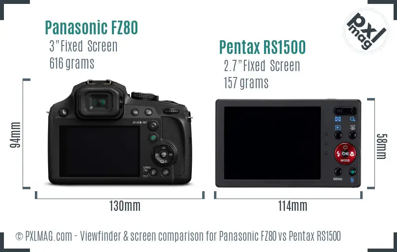 Panasonic FZ80 vs Pentax RS1500 Screen and Viewfinder comparison