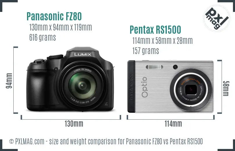 Panasonic FZ80 vs Pentax RS1500 size comparison