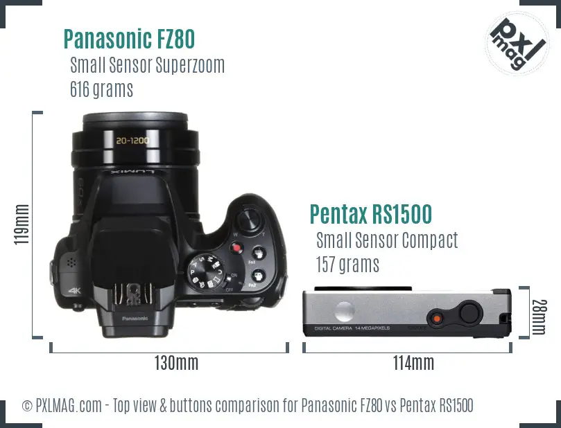 Panasonic FZ80 vs Pentax RS1500 top view buttons comparison