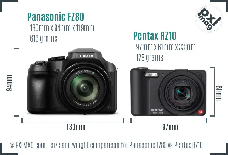 Panasonic FZ80 vs Pentax RZ10 size comparison