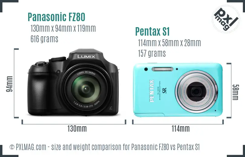 Panasonic FZ80 vs Pentax S1 size comparison
