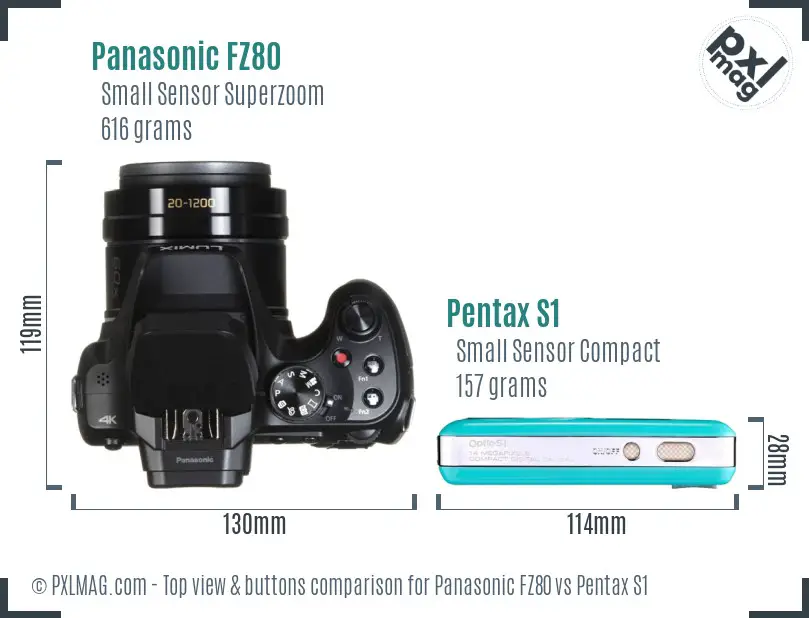 Panasonic FZ80 vs Pentax S1 top view buttons comparison