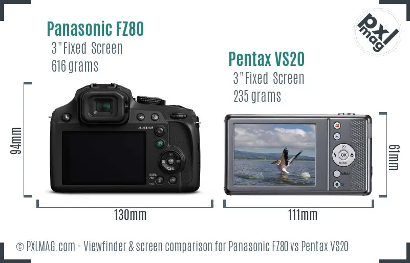 Panasonic FZ80 vs Pentax VS20 Screen and Viewfinder comparison