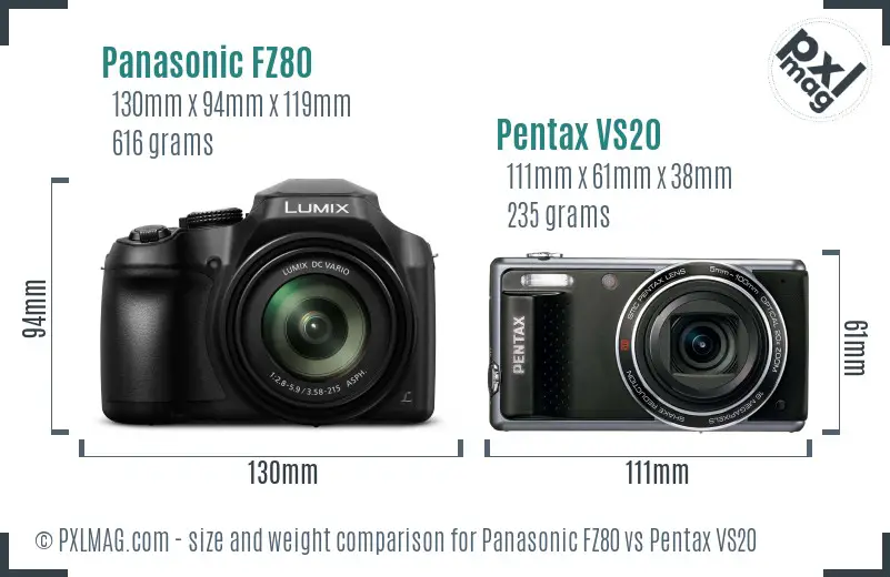Panasonic FZ80 vs Pentax VS20 size comparison