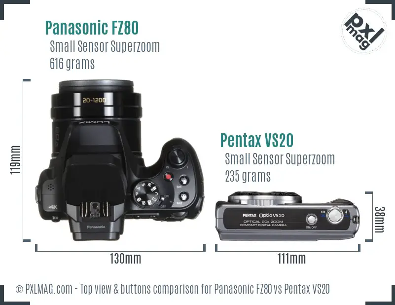 Panasonic FZ80 vs Pentax VS20 top view buttons comparison