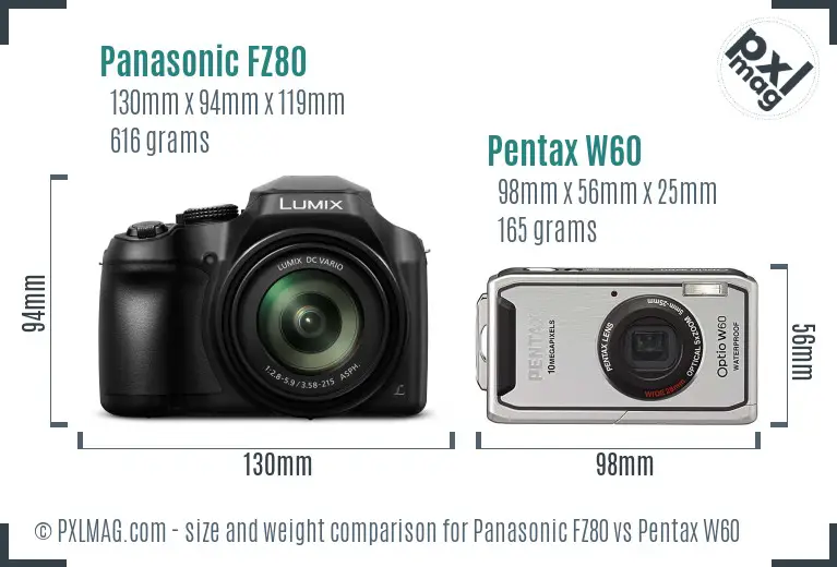 Panasonic FZ80 vs Pentax W60 size comparison
