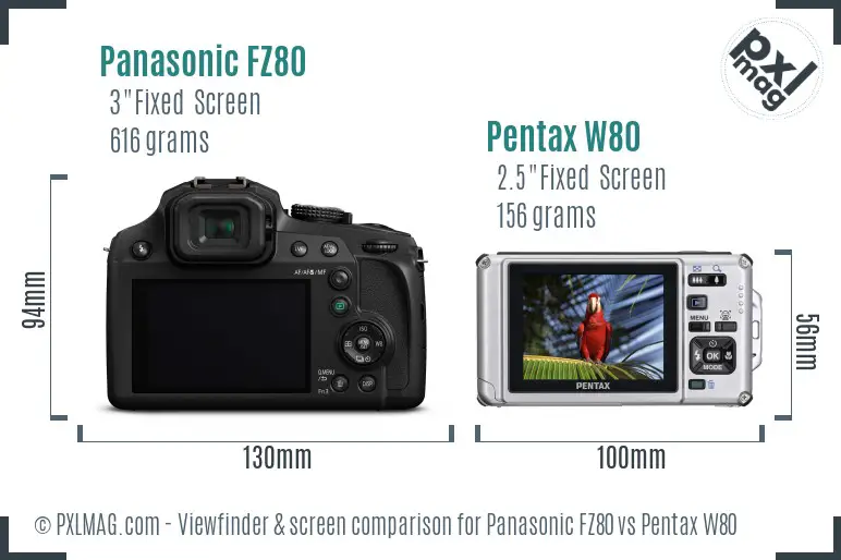 Panasonic FZ80 vs Pentax W80 Screen and Viewfinder comparison