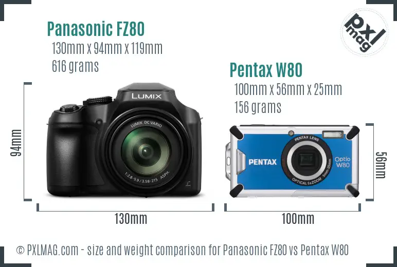 Panasonic FZ80 vs Pentax W80 size comparison