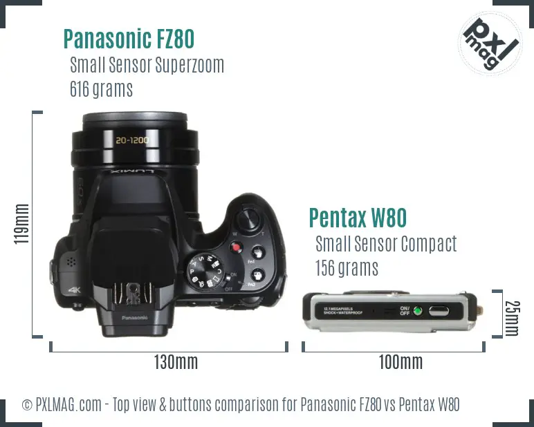 Panasonic FZ80 vs Pentax W80 top view buttons comparison