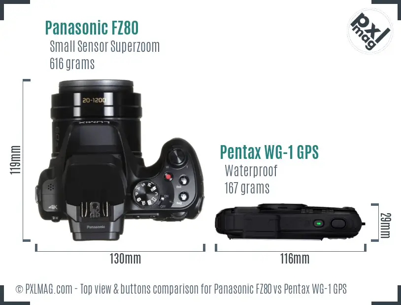 Panasonic FZ80 vs Pentax WG-1 GPS top view buttons comparison