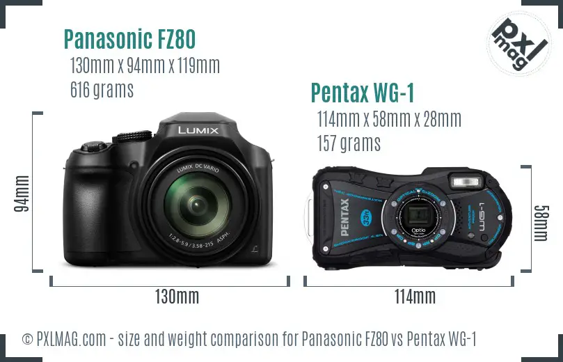 Panasonic FZ80 vs Pentax WG-1 size comparison