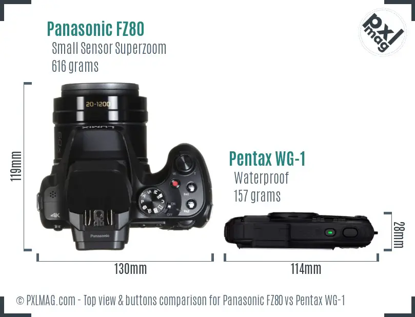 Panasonic FZ80 vs Pentax WG-1 top view buttons comparison
