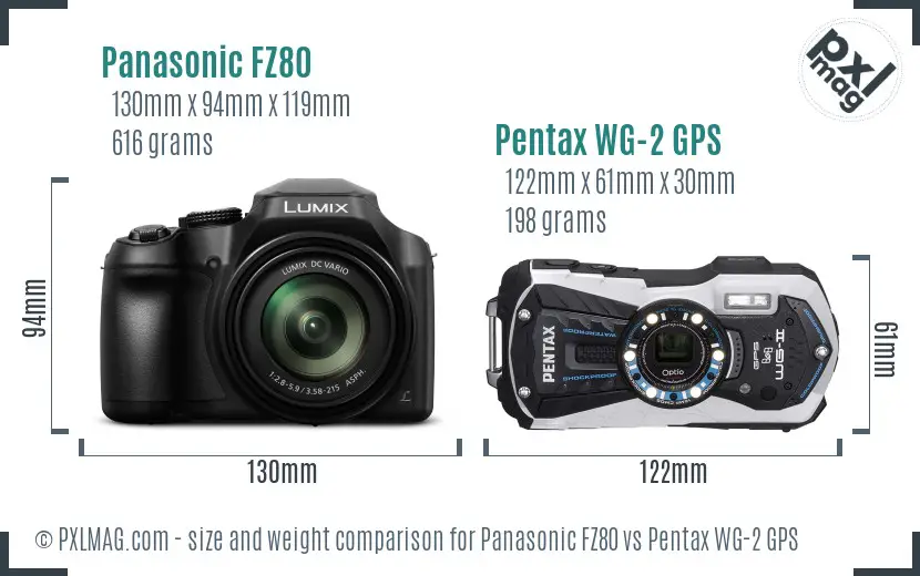 Panasonic FZ80 vs Pentax WG-2 GPS size comparison