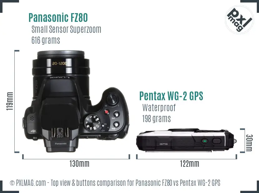 Panasonic FZ80 vs Pentax WG-2 GPS top view buttons comparison
