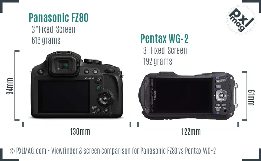 Panasonic FZ80 vs Pentax WG-2 Screen and Viewfinder comparison