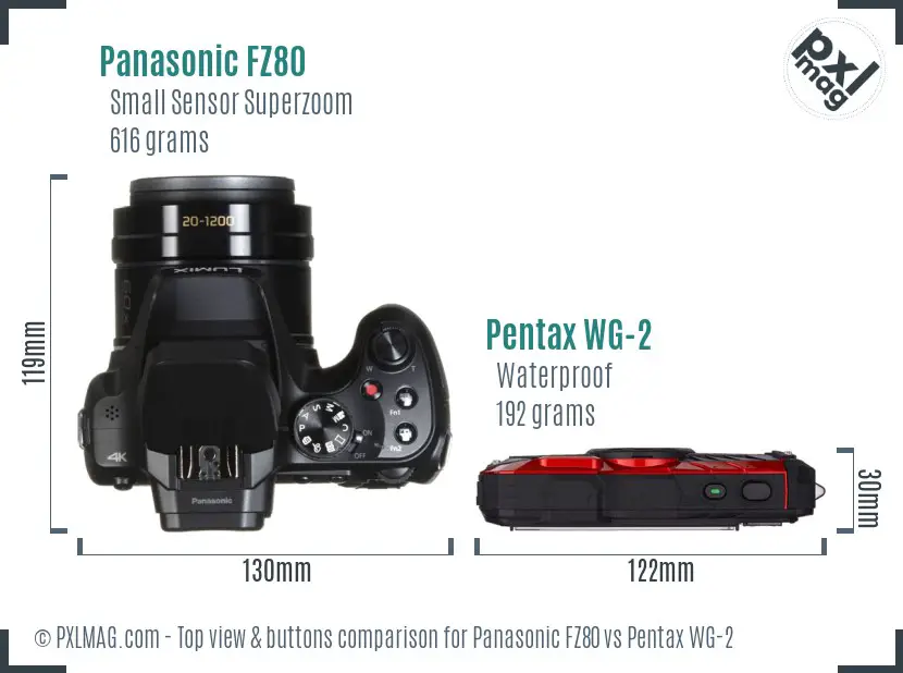 Panasonic FZ80 vs Pentax WG-2 top view buttons comparison