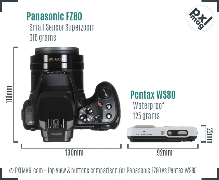Panasonic FZ80 vs Pentax WS80 top view buttons comparison