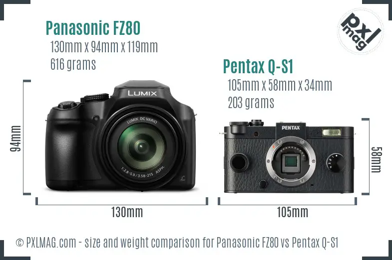 Panasonic FZ80 vs Pentax Q-S1 size comparison