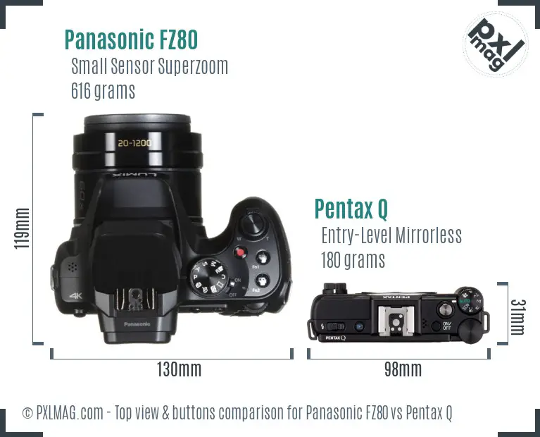 Panasonic FZ80 vs Pentax Q top view buttons comparison