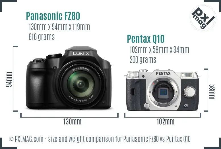 Panasonic FZ80 vs Pentax Q10 size comparison