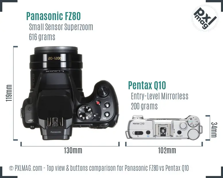 Panasonic FZ80 vs Pentax Q10 top view buttons comparison