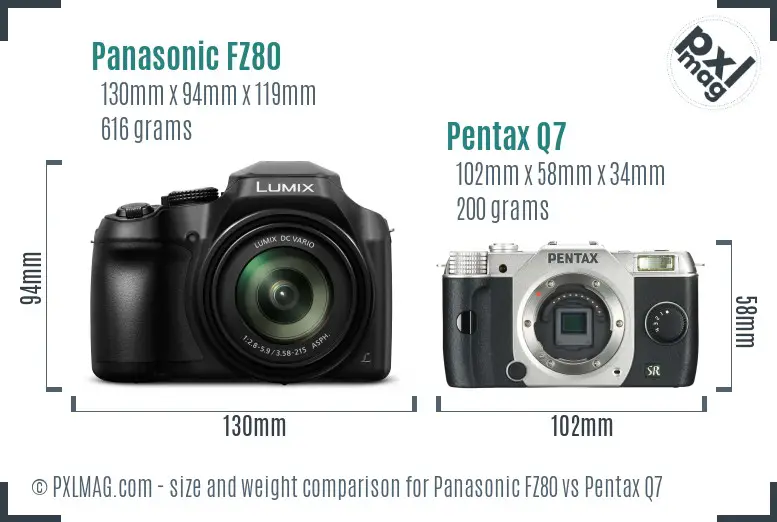 Panasonic FZ80 vs Pentax Q7 size comparison