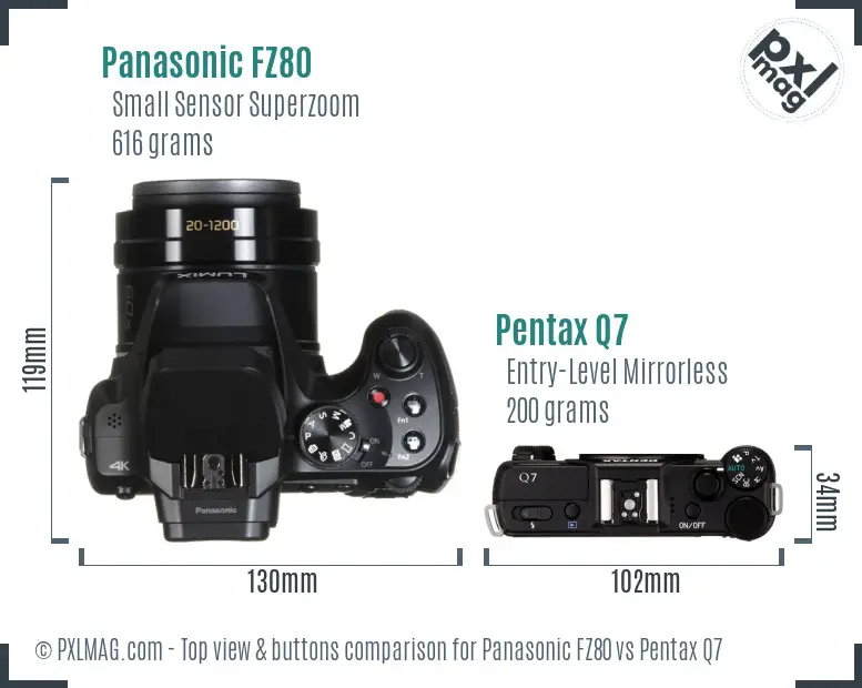 Panasonic FZ80 vs Pentax Q7 top view buttons comparison